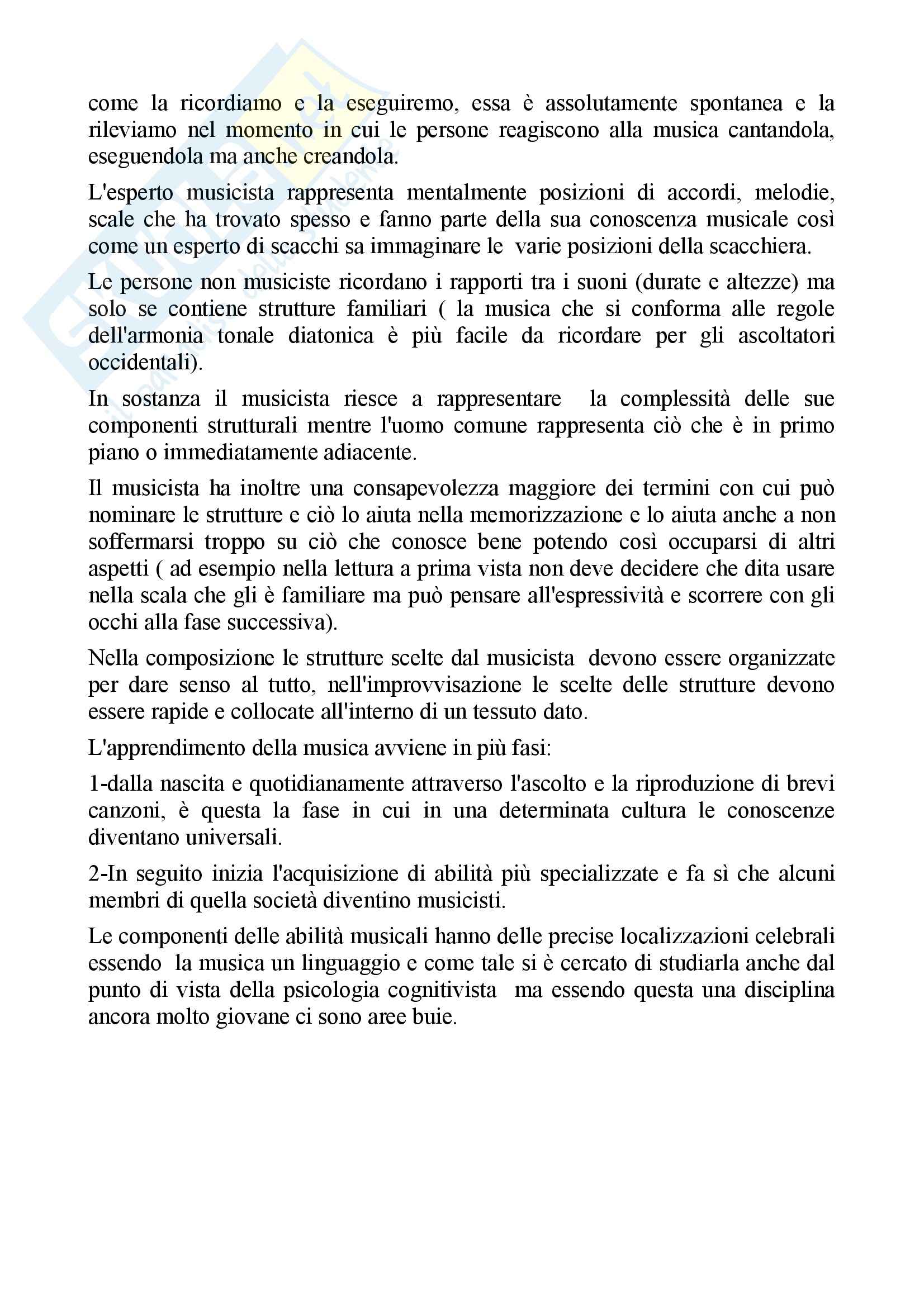 Riassunto esame per esame pedagogia musicale, docente Fraschini, libro consigliato La mente musicale di Sloboda Pag. 2