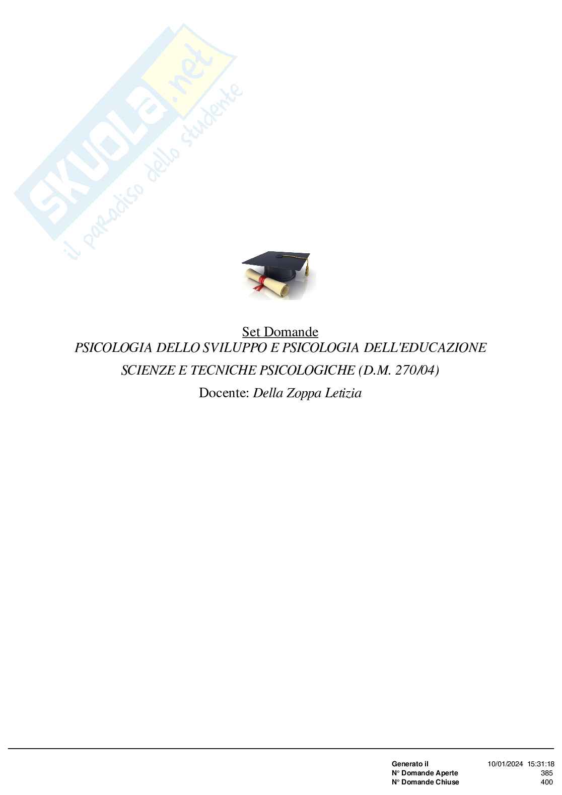 Paniere nuovo completo di Psicologia dello sviluppo e psicologia dell'educazione (2024)  Pag. 1