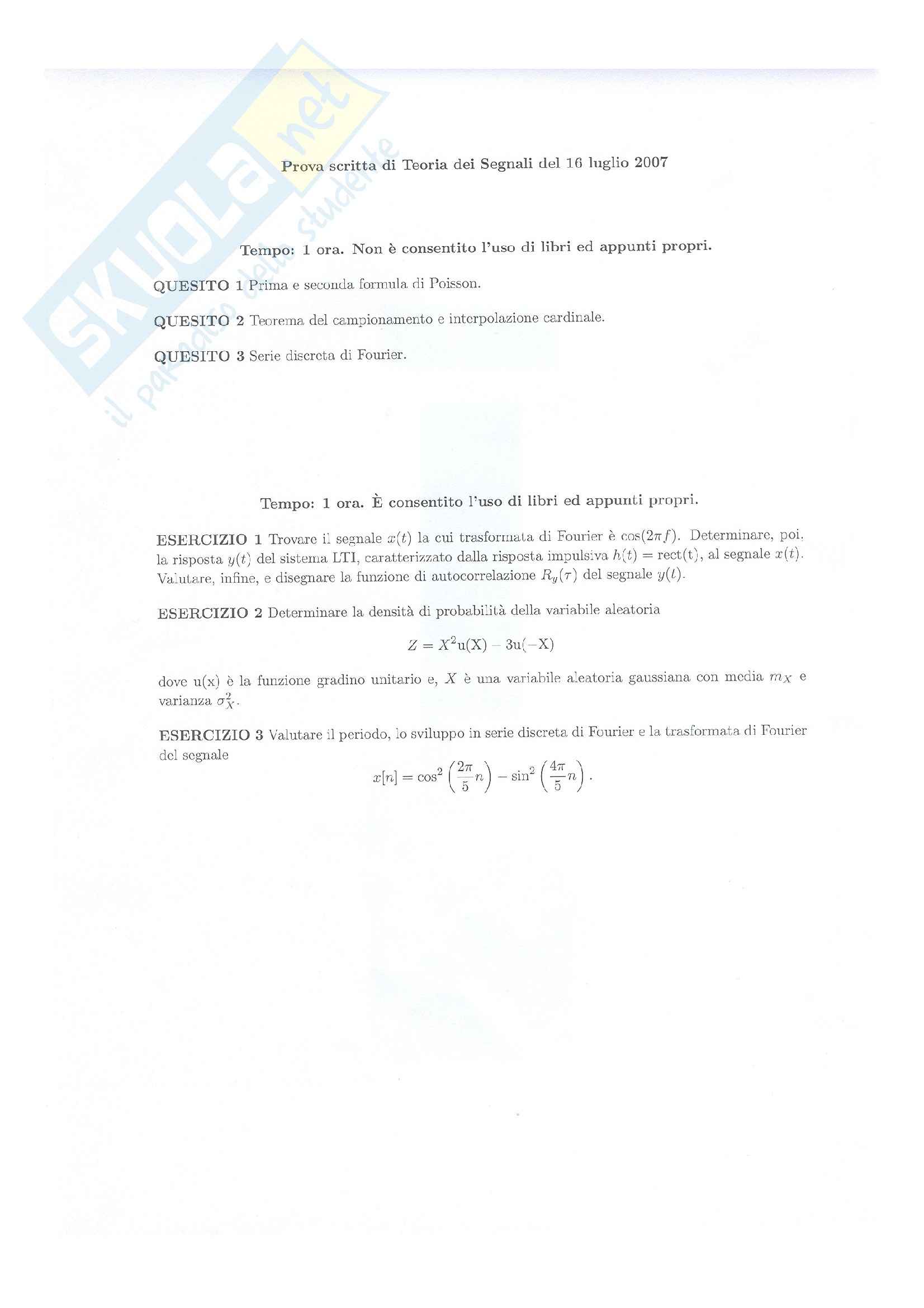 Teoria dei segnali - Esercizi Pag. 1