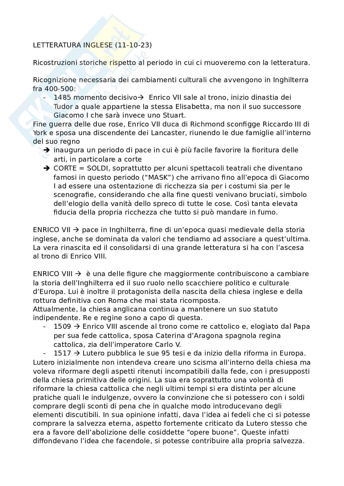 Letteratura Inglese 1 - appunti completi del corso Pag. 1