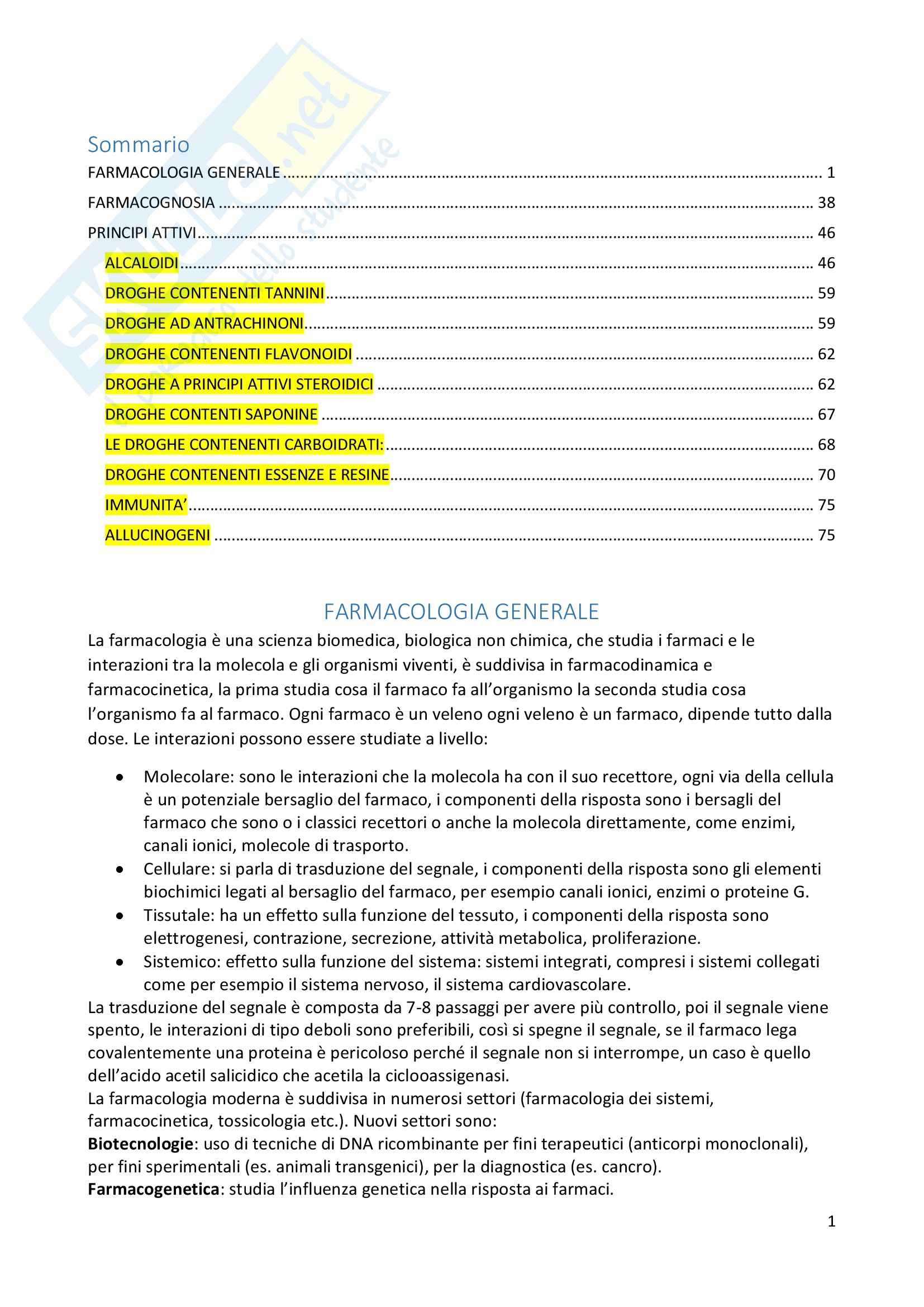 Farmacognosia e farmacologia Pag. 1