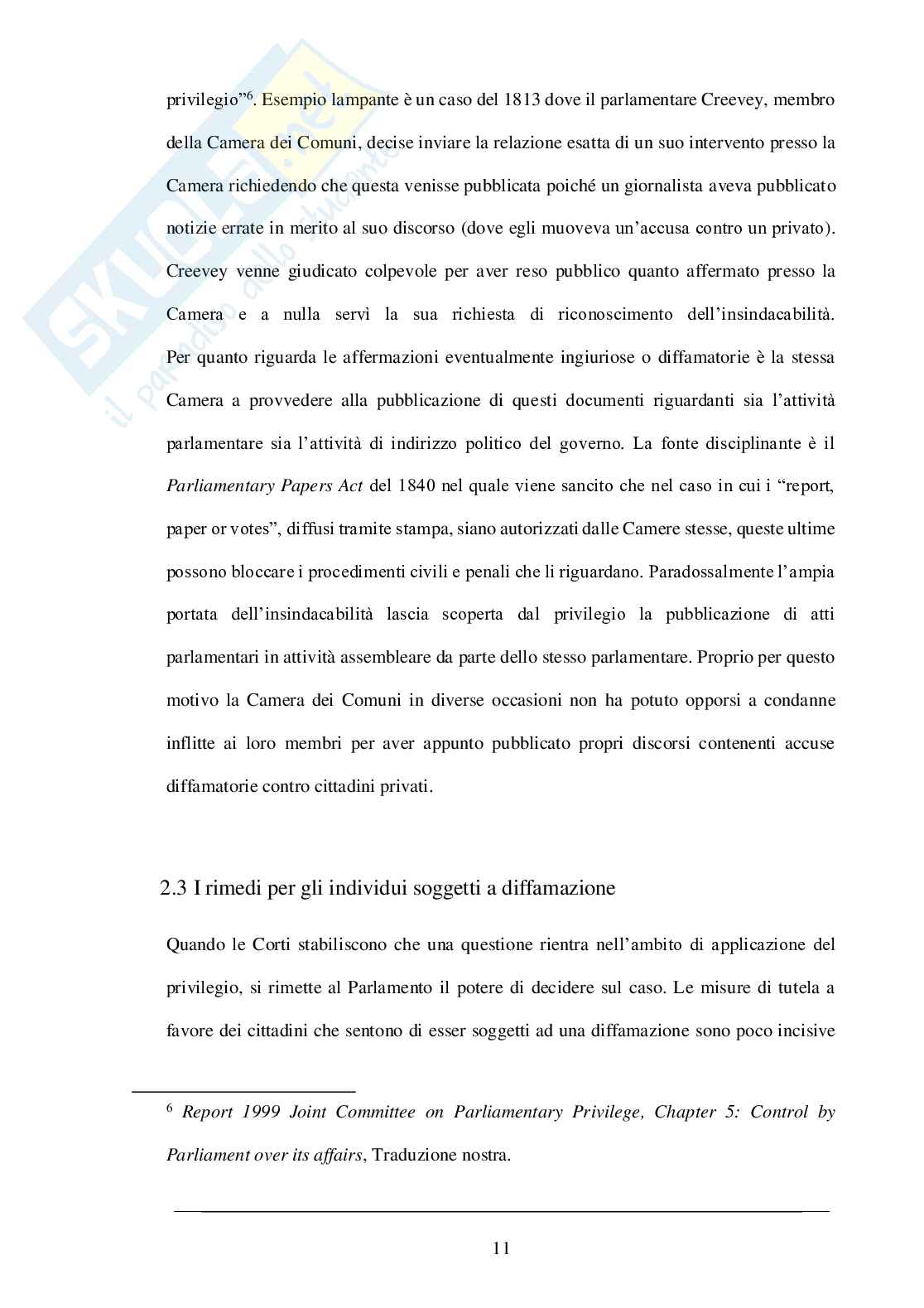 Immunità parlamentari in prospettiva comparata: i casi inglese, spagnolo e italiano  Pag. 11