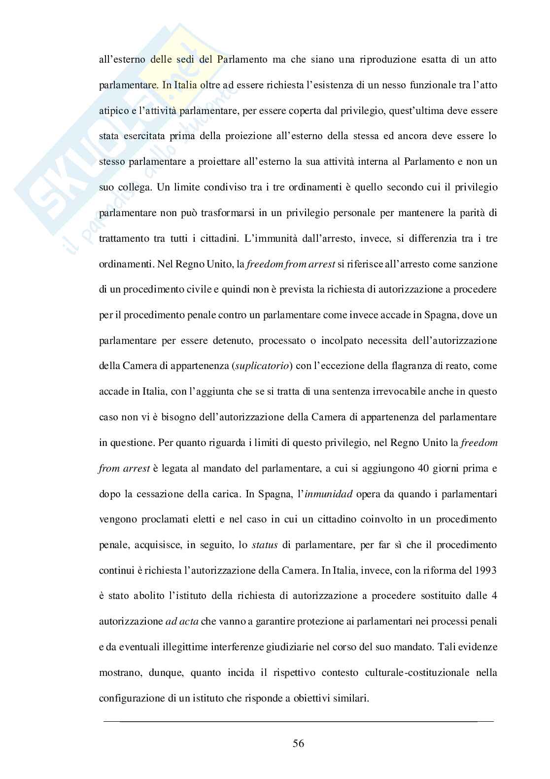 Immunità parlamentari in prospettiva comparata: i casi inglese, spagnolo e italiano  Pag. 56