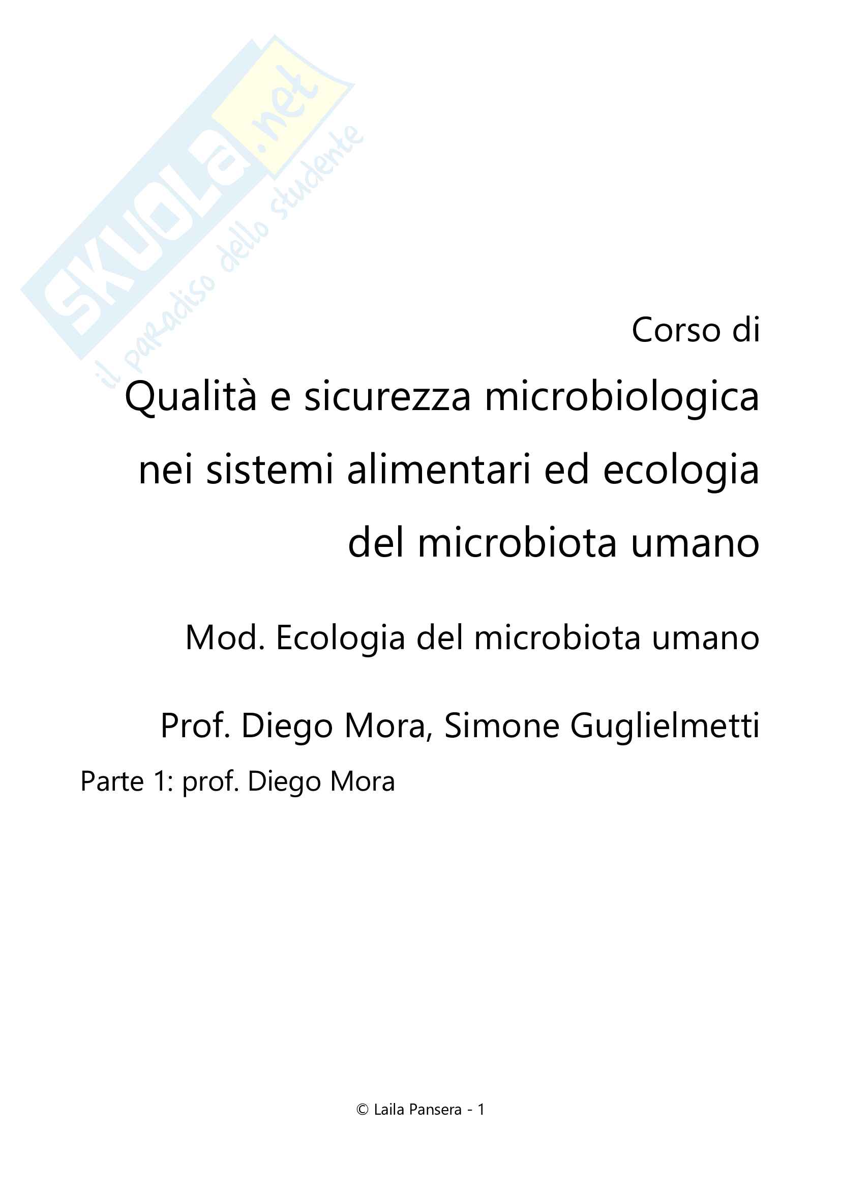 Ecologia del microbiota umano, parte 1, prof. Diego Mora Pag. 1