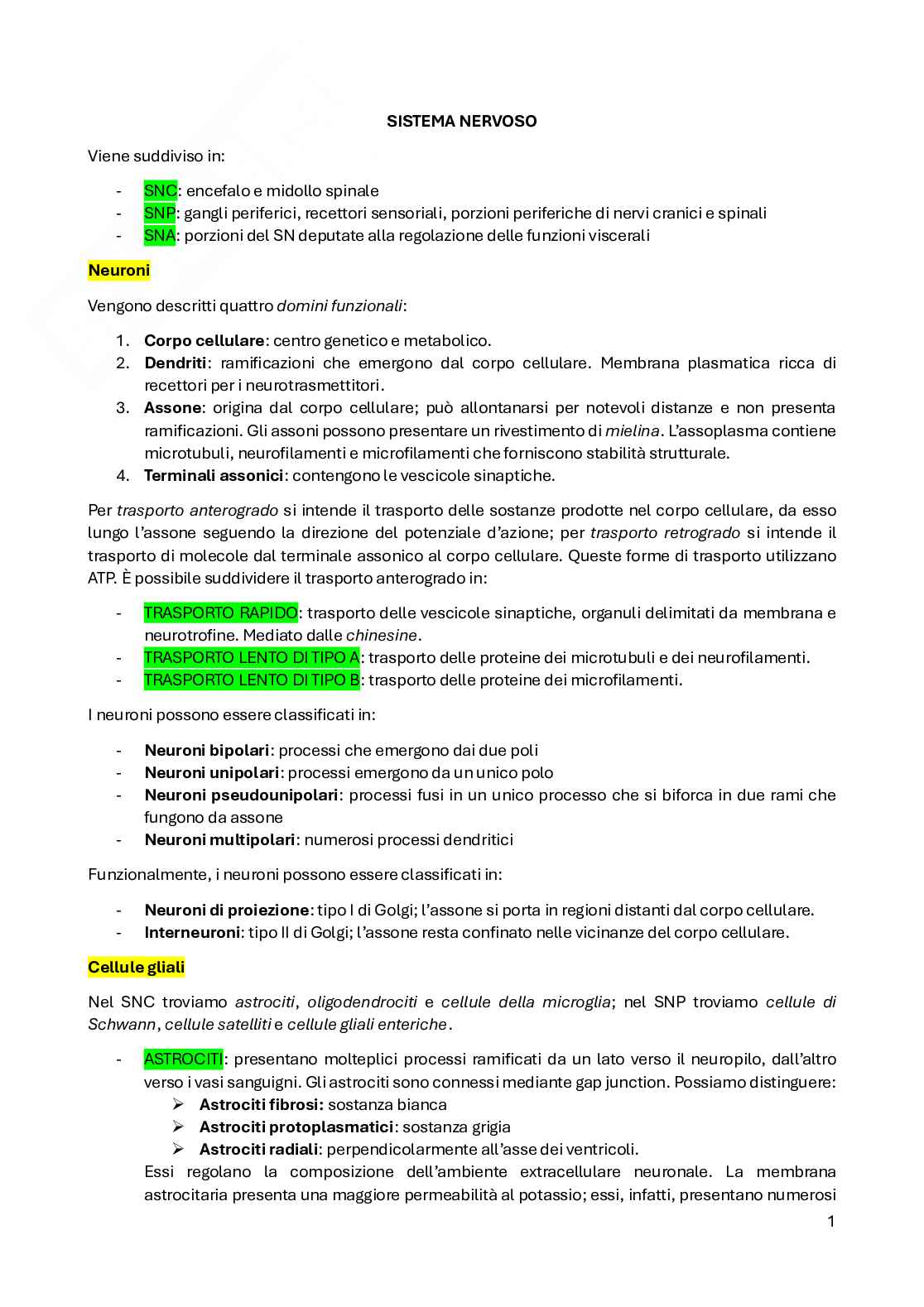 Fisiologia del sistema nervoso Pag. 1