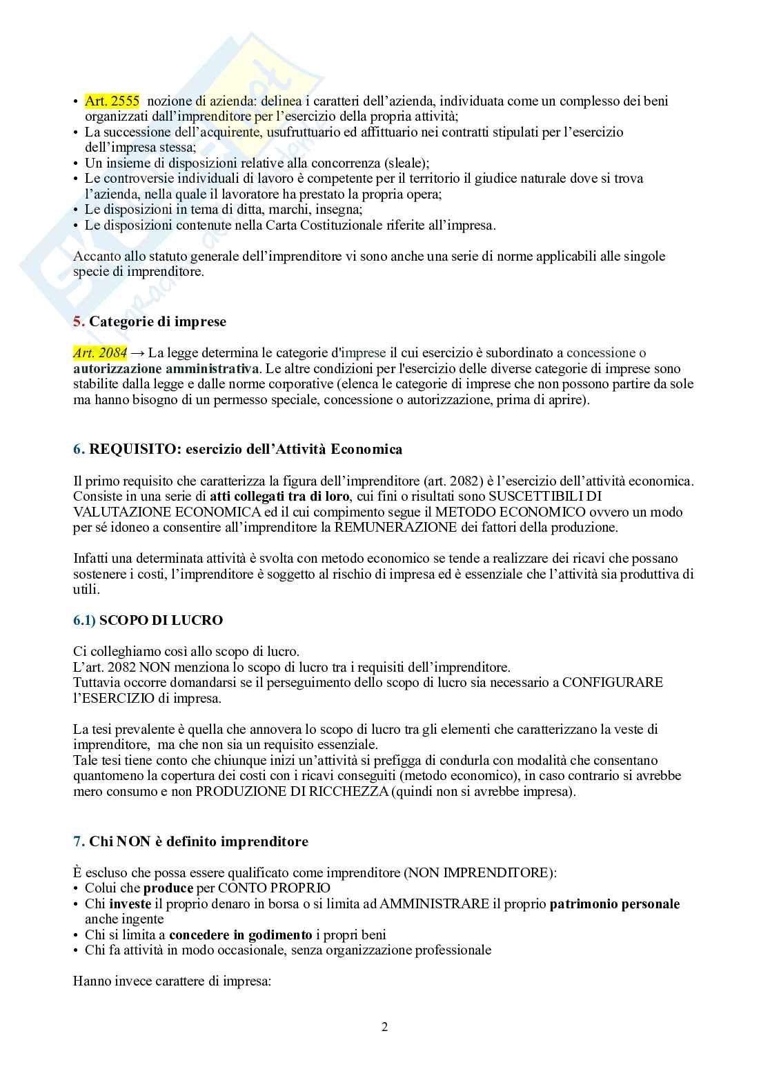 Diritto commerciale – Teoria per l'orale (imprenditore, società, operazioni) Pag. 2