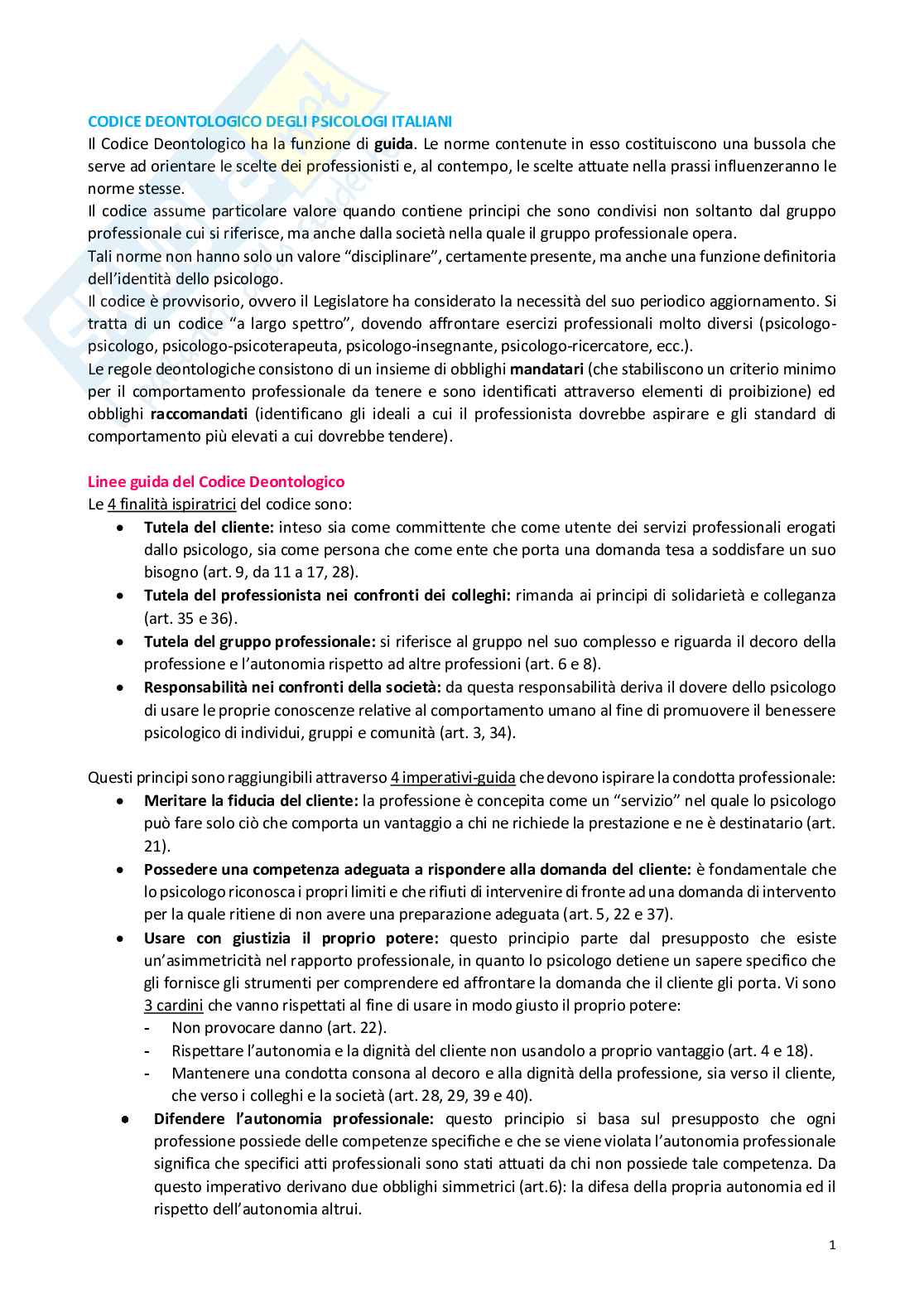 Commento al Codice Deontologico degli Psicologi Pag. 1