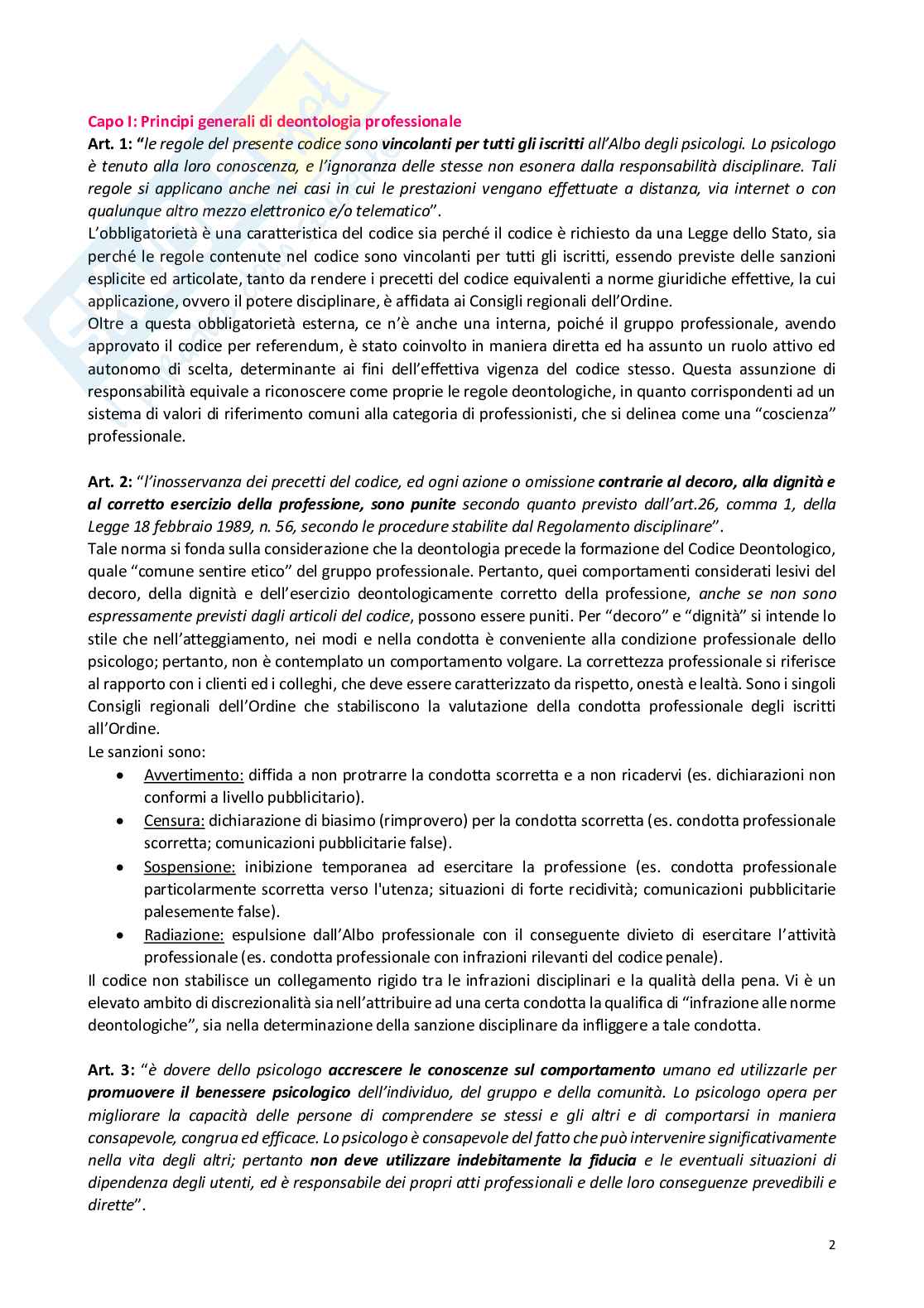 Commento al Codice Deontologico degli Psicologi Pag. 2