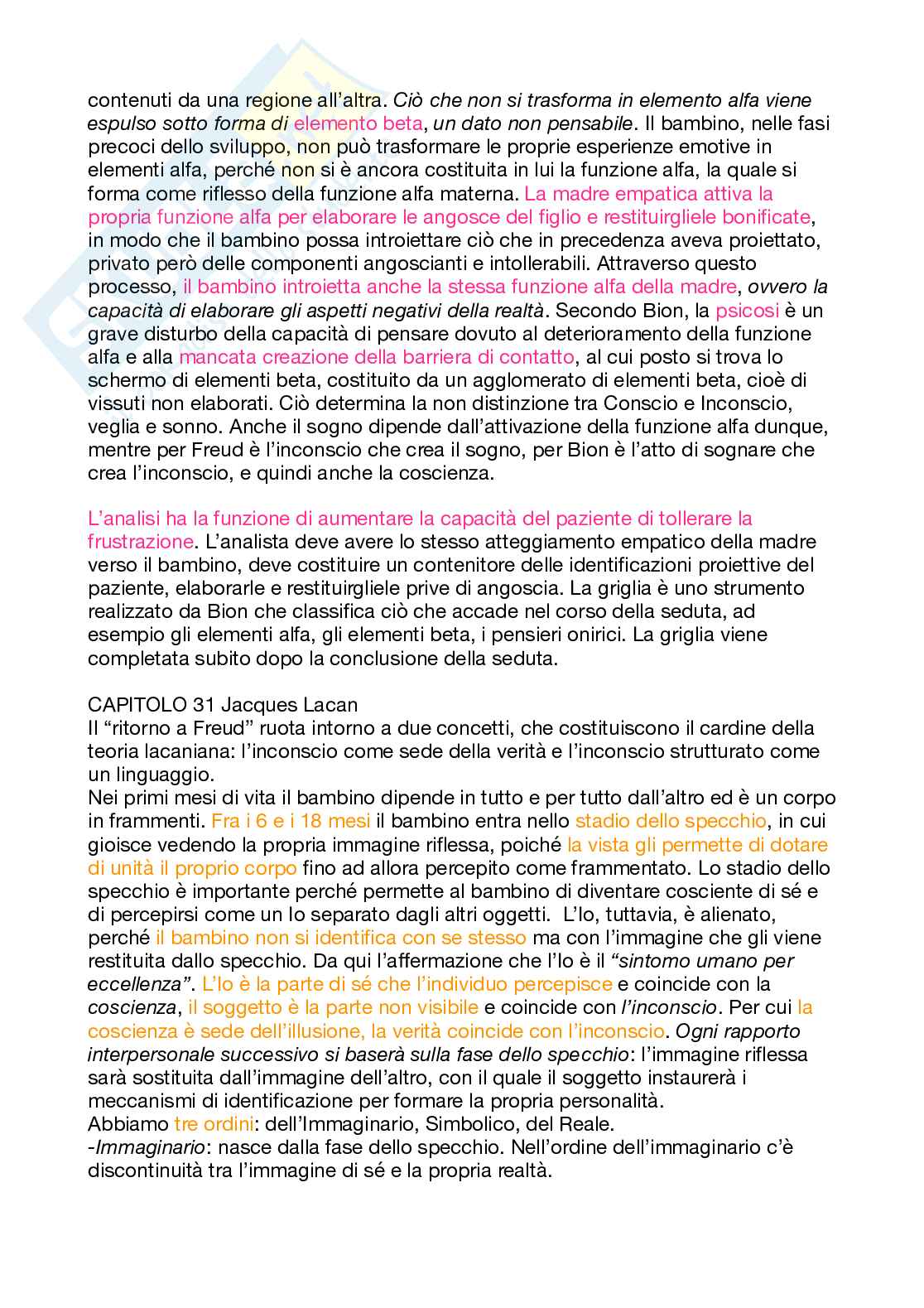 Riassunto esame Psicologia dinamica, Prof. Formica Ivan, libro consigliato Psicologia dinamica, tra teoria e metodo, Gian Luca Barbieri Pag. 26