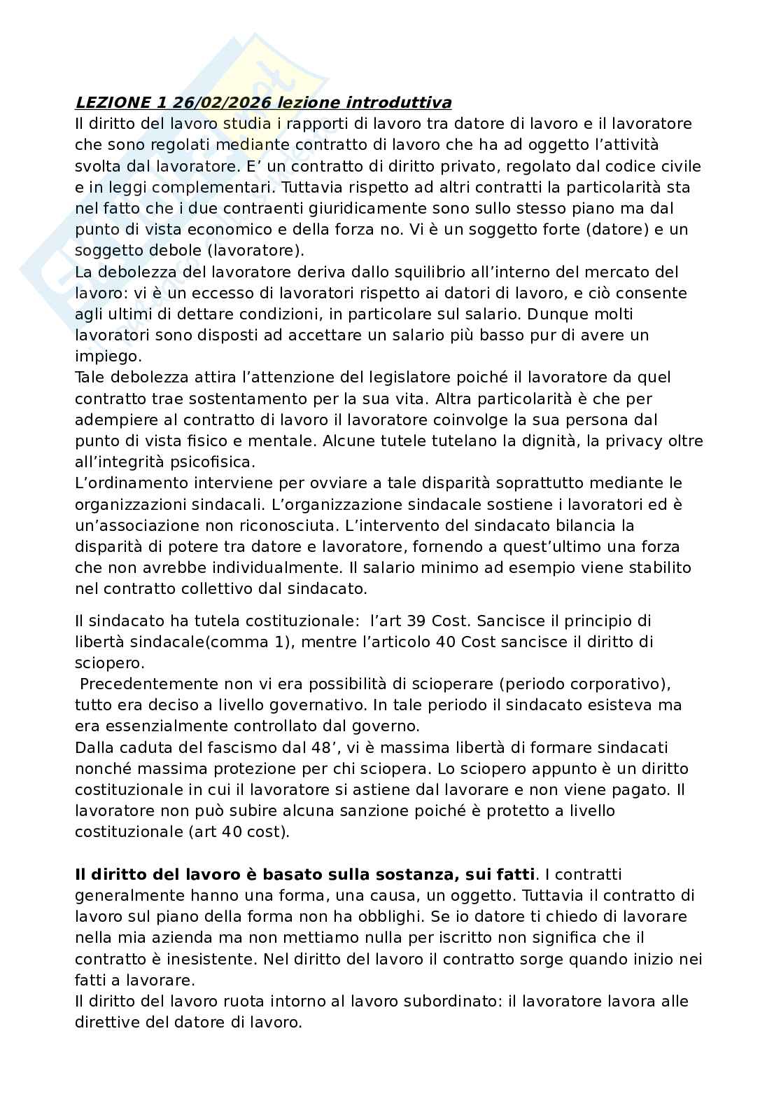 Diritto del lavoro definitivo Pag. 1