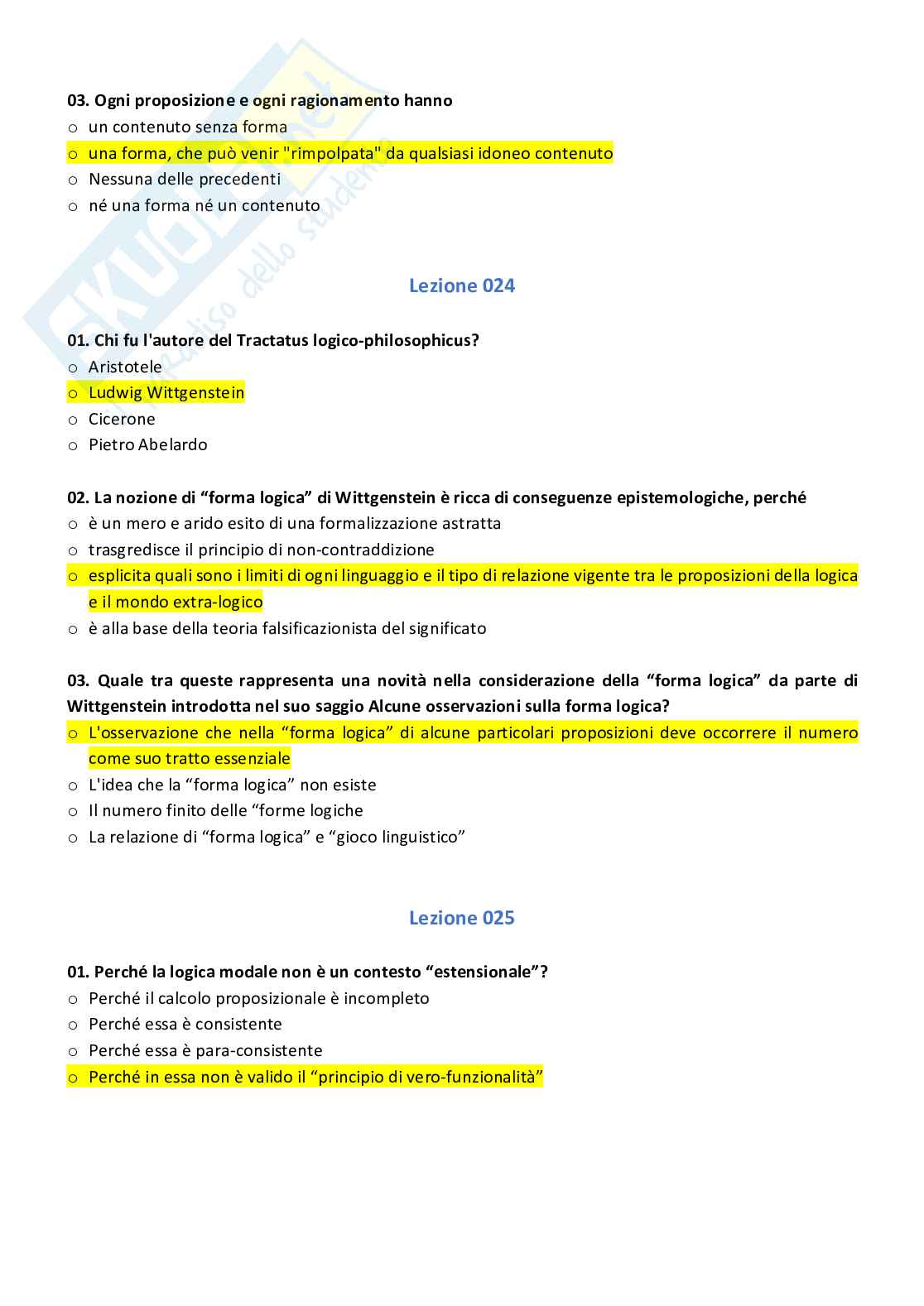 Paniere con risposte chiuse di logica e filosofia della scienza Pag. 21