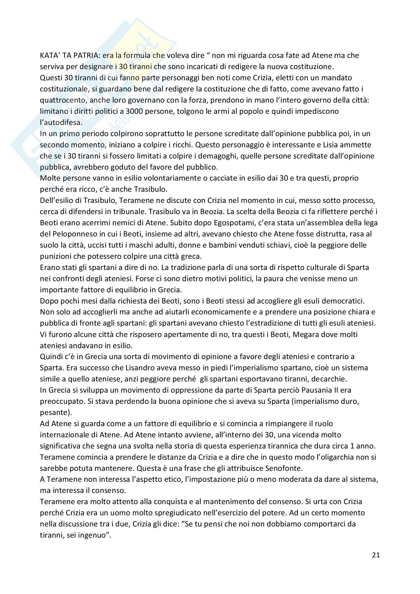Storia greca parte monografica della prof.ssa Bearzot: L'amnistia del 403 Pag. 21