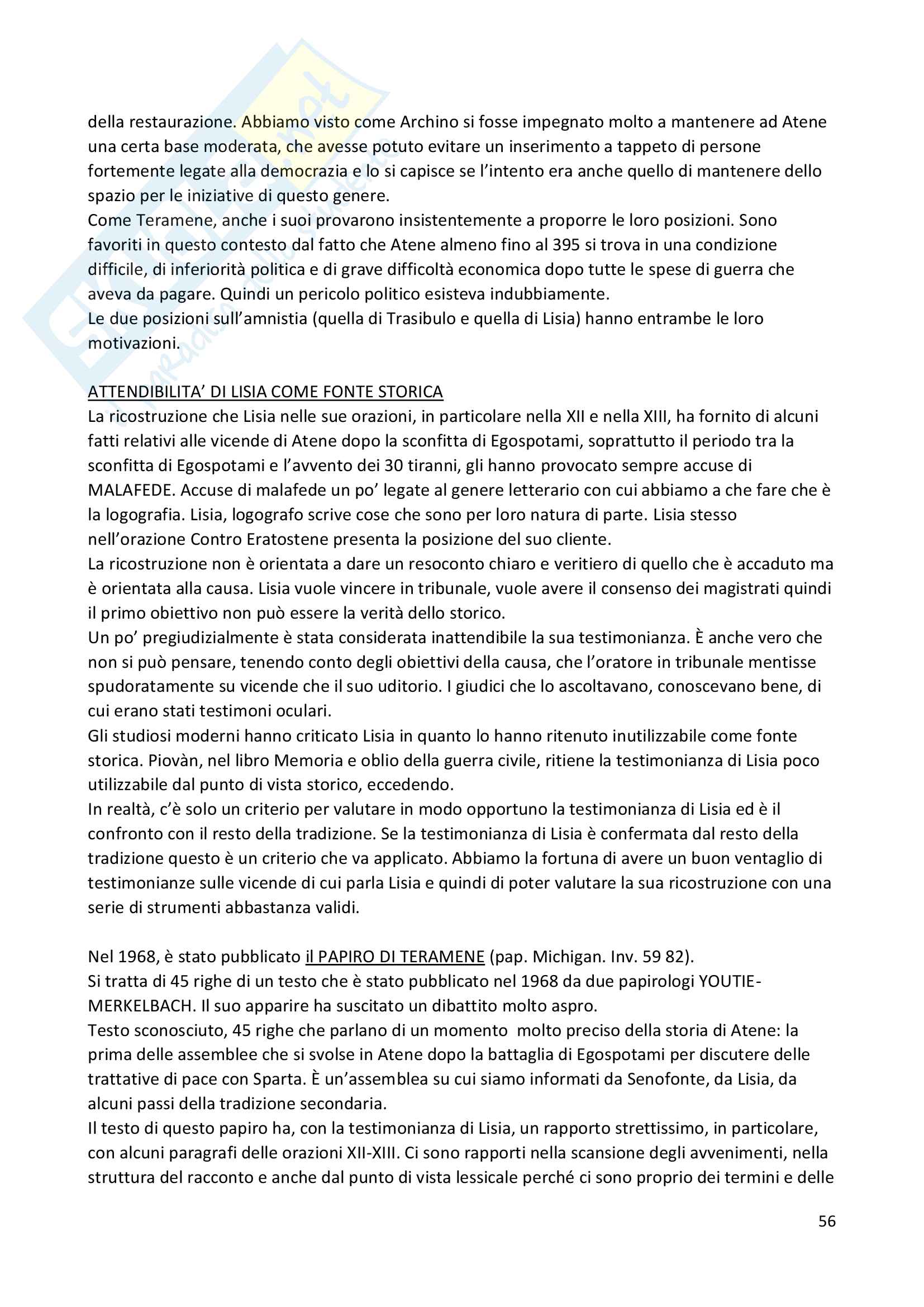 Storia greca parte monografica della prof.ssa Bearzot: L'amnistia del 403 Pag. 56