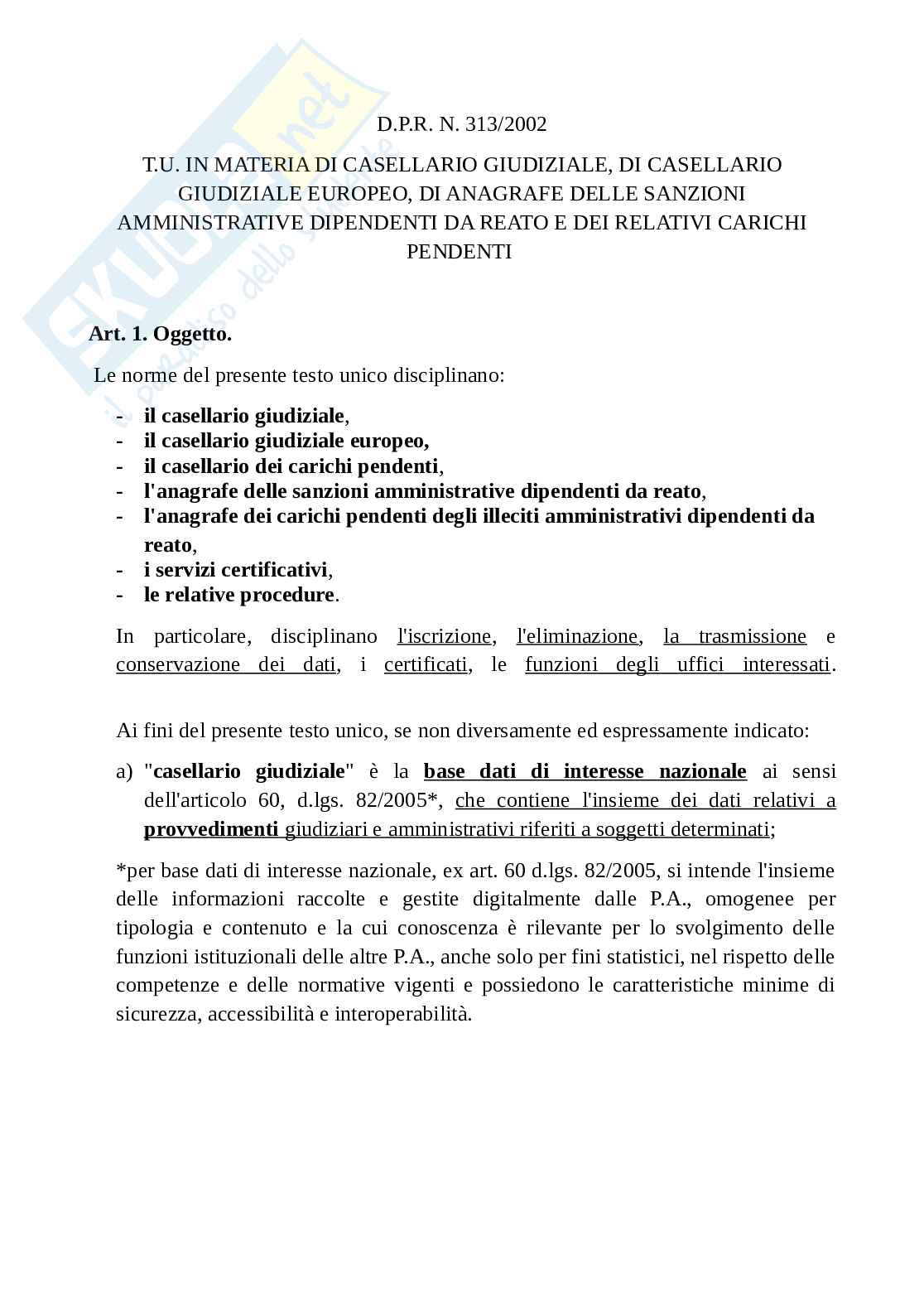 Schemi testo unico sul casellario giudiziale Pag. 1