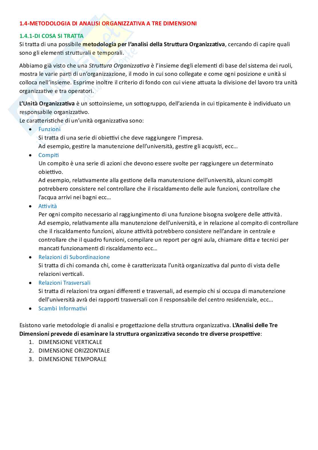 Sistemi organizzativi, parte 4 - Metodologia di analisi organizzativa a tre dimensioni Pag. 1