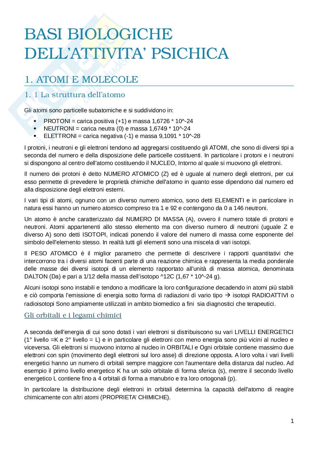 Appunti esame Biologia e fisiologia  Pag. 1