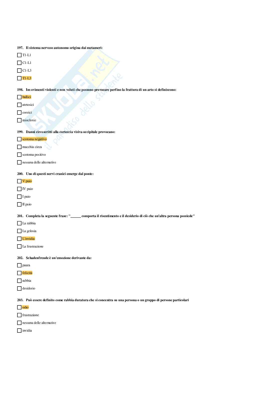Paniere Psicologia fisiologica, delle emozioni e della comunicazione (2026) - Risposte multiple corrette Pag. 31