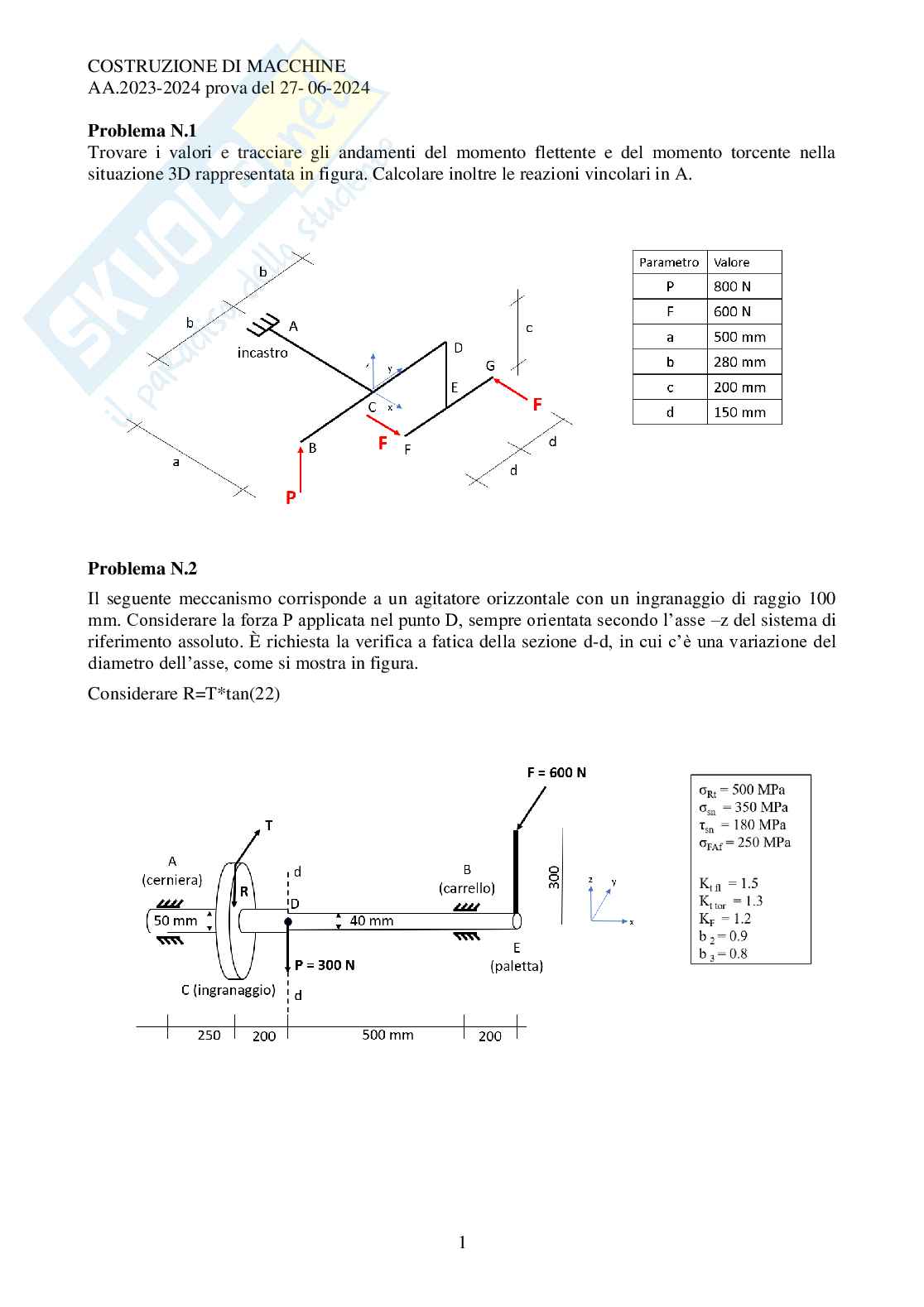 Prove esame 3 Costruzione di macchine Pag. 1