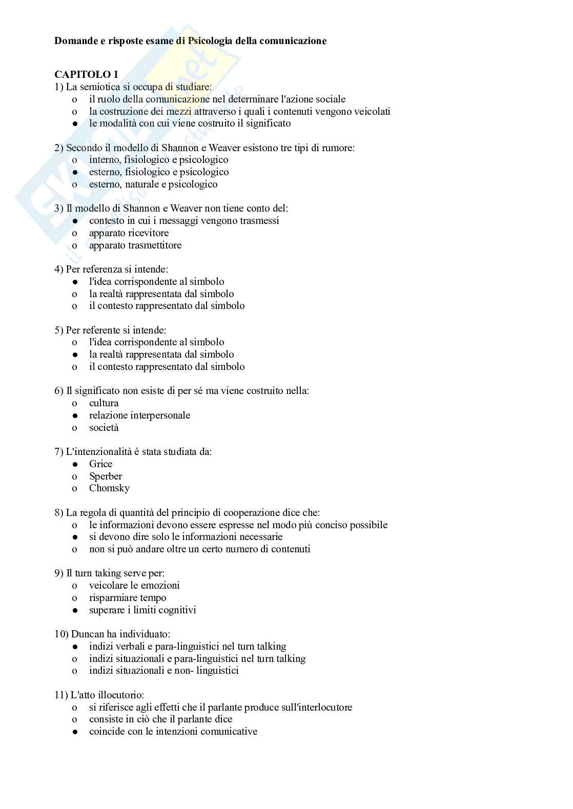 Domande e risposte esame di Psicologia della comunicazione Pag. 1