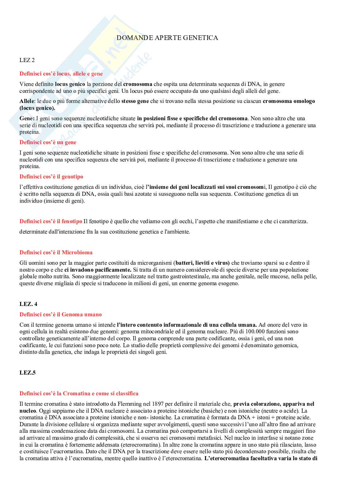 Domande aperte Genetica medica Pag. 1