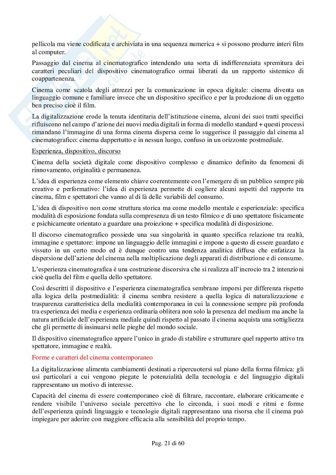 Riassunto esame Teorie e tecniche del linguaggio cinematografico, Prof. Spanu Massimiliano, libro consigliato Il cinema: percorsi storici e questioni teoriche, Carluccio, Malavasi, Villa Pag. 21