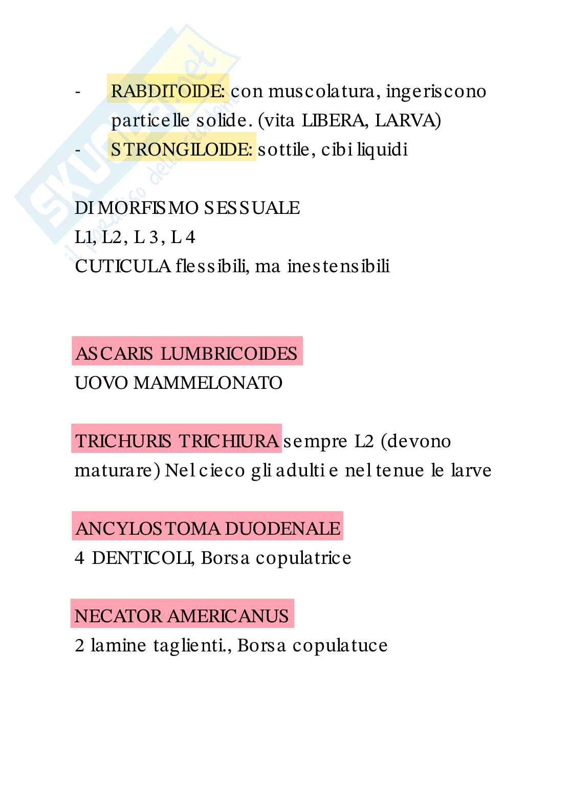 Riassunto esame Parassitologia, Prof. Guidi Loretta, libro consigliato Parassitologia generale ed umana, De Carneri Pag. 21
