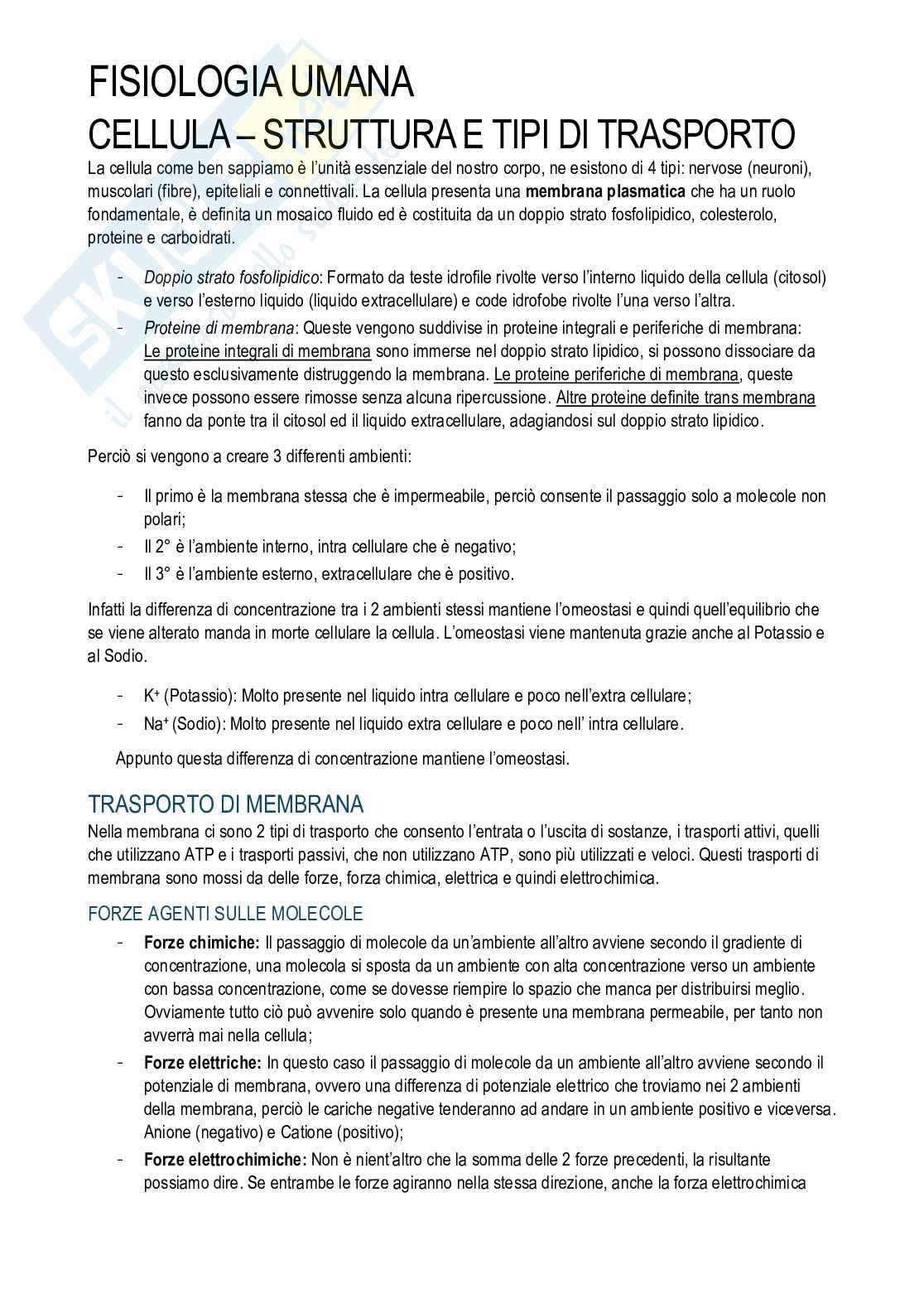 Fisiologia umana Pag. 1