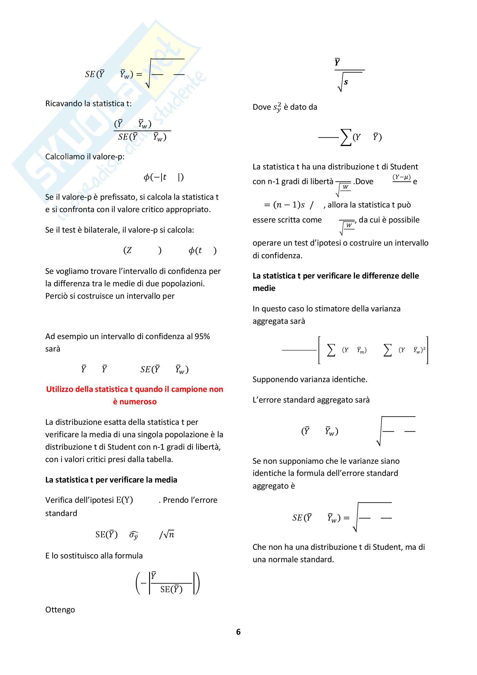 Riassunto esame Econometria, prof. Fiorentini, libro consigliato Introduzione all'Econometria, Stock Watson Pag. 6