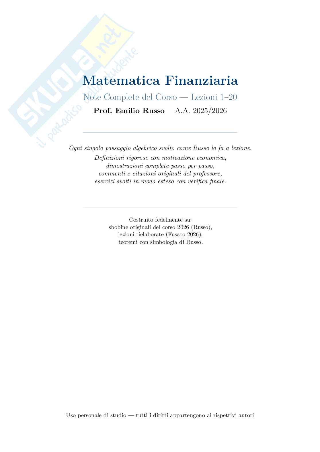Appunti completi, formule ed esercizi svolti di Matematica finanziaria Pag. 1
