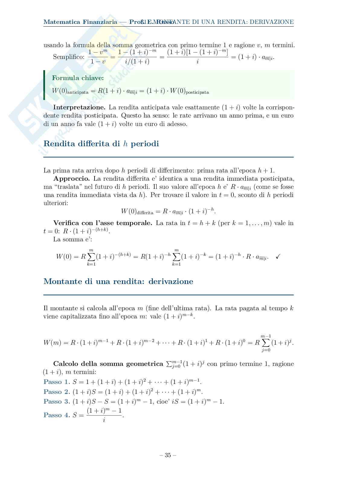 Appunti completi, formule ed esercizi svolti di Matematica finanziaria Pag. 36