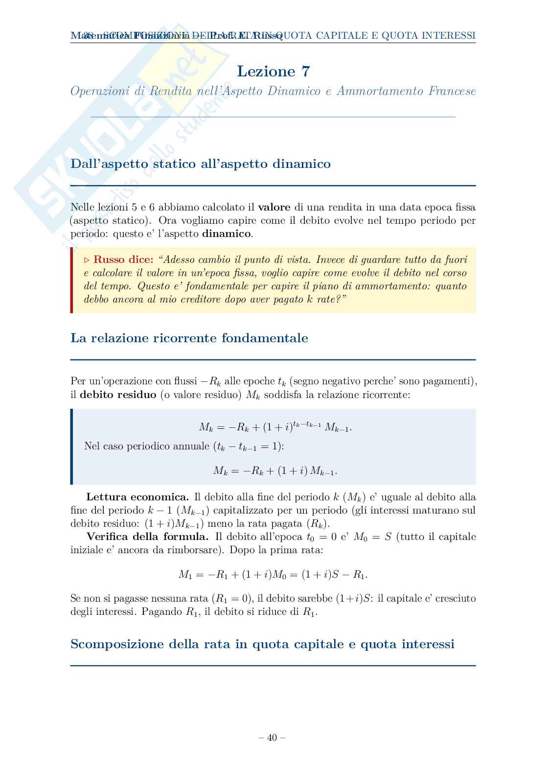 Appunti completi, formule ed esercizi svolti di Matematica finanziaria Pag. 41