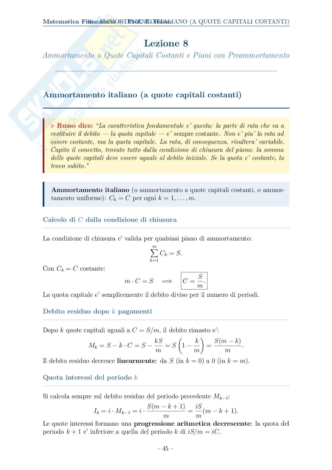 Appunti completi, formule ed esercizi svolti di Matematica finanziaria Pag. 46