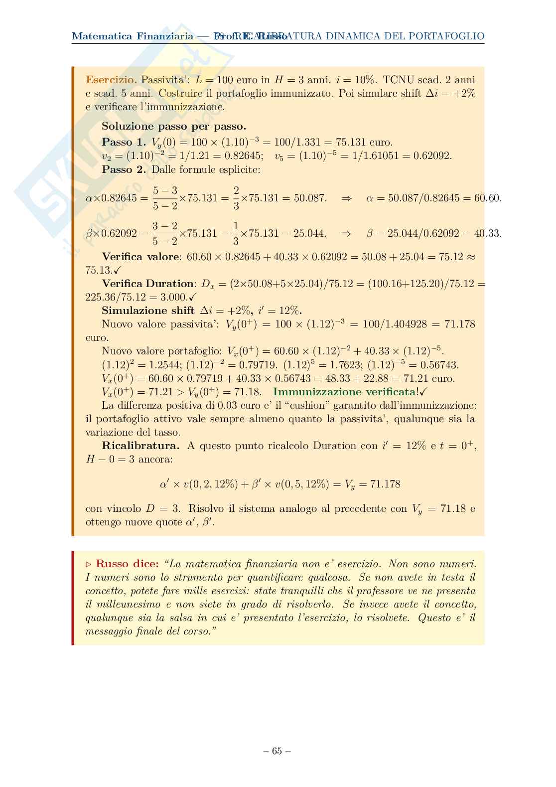 Appunti completi, formule ed esercizi svolti di Matematica finanziaria Pag. 66