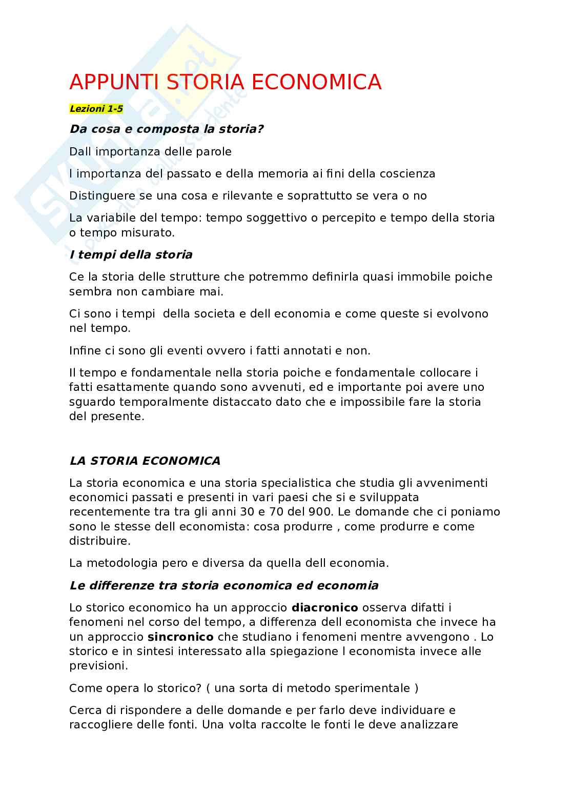 Secondo parziale Istituzioni di storia economica Pag. 1