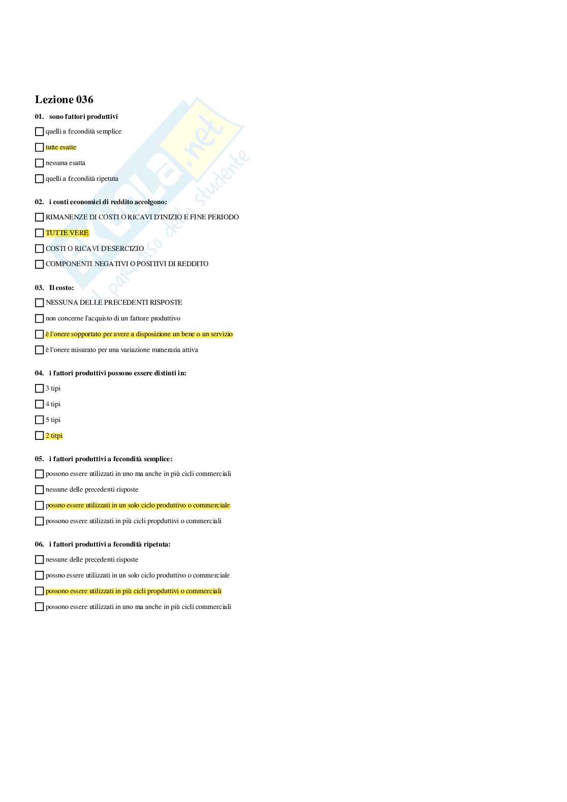 Paniere Economia aziendale (2026) - Risposte multiple corrette Pag. 41