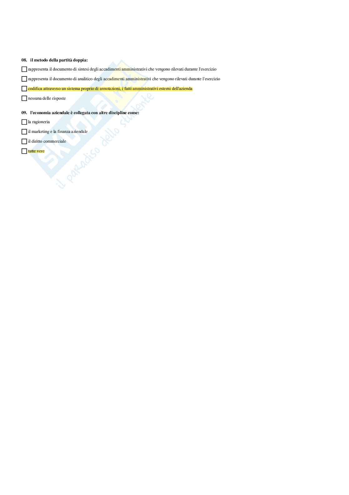Paniere Economia aziendale (2026) - Risposte multiple corrette Pag. 6
