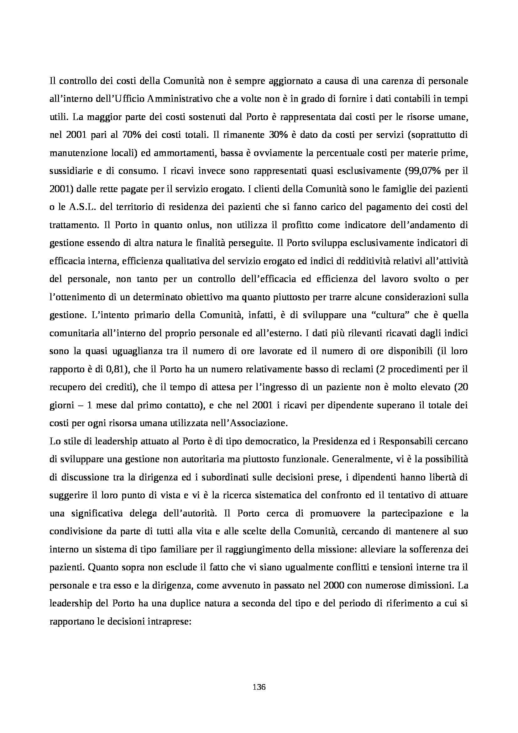 Tesi - Profilo organizzativo e gestionale di un ente non profit Pag. 136