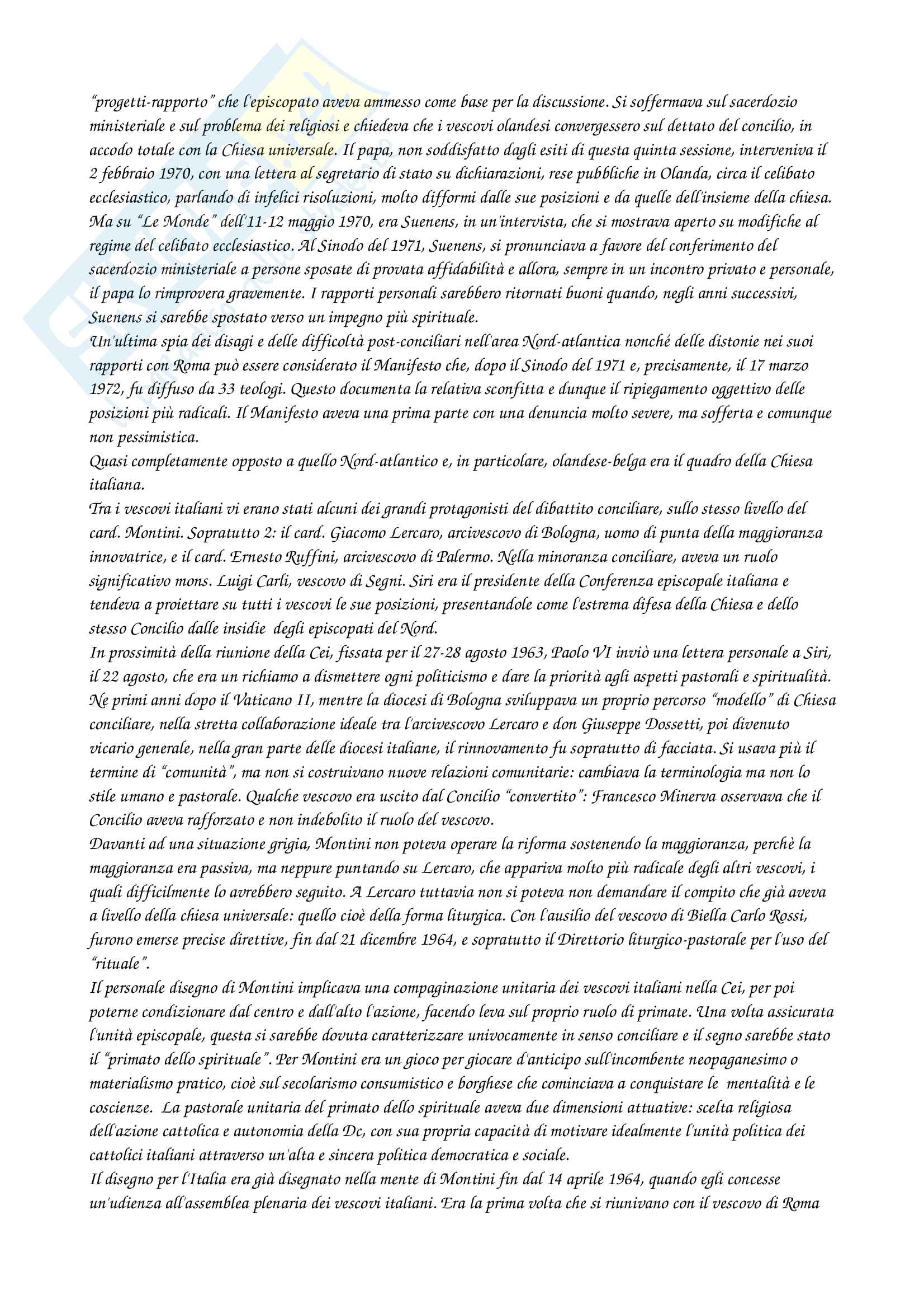 Riassunto esame storia culturale dell'educazione, prof. De Giorgi, libro consigliato Paolo VI, il papa del moderno, De Giorgi Pag. 51