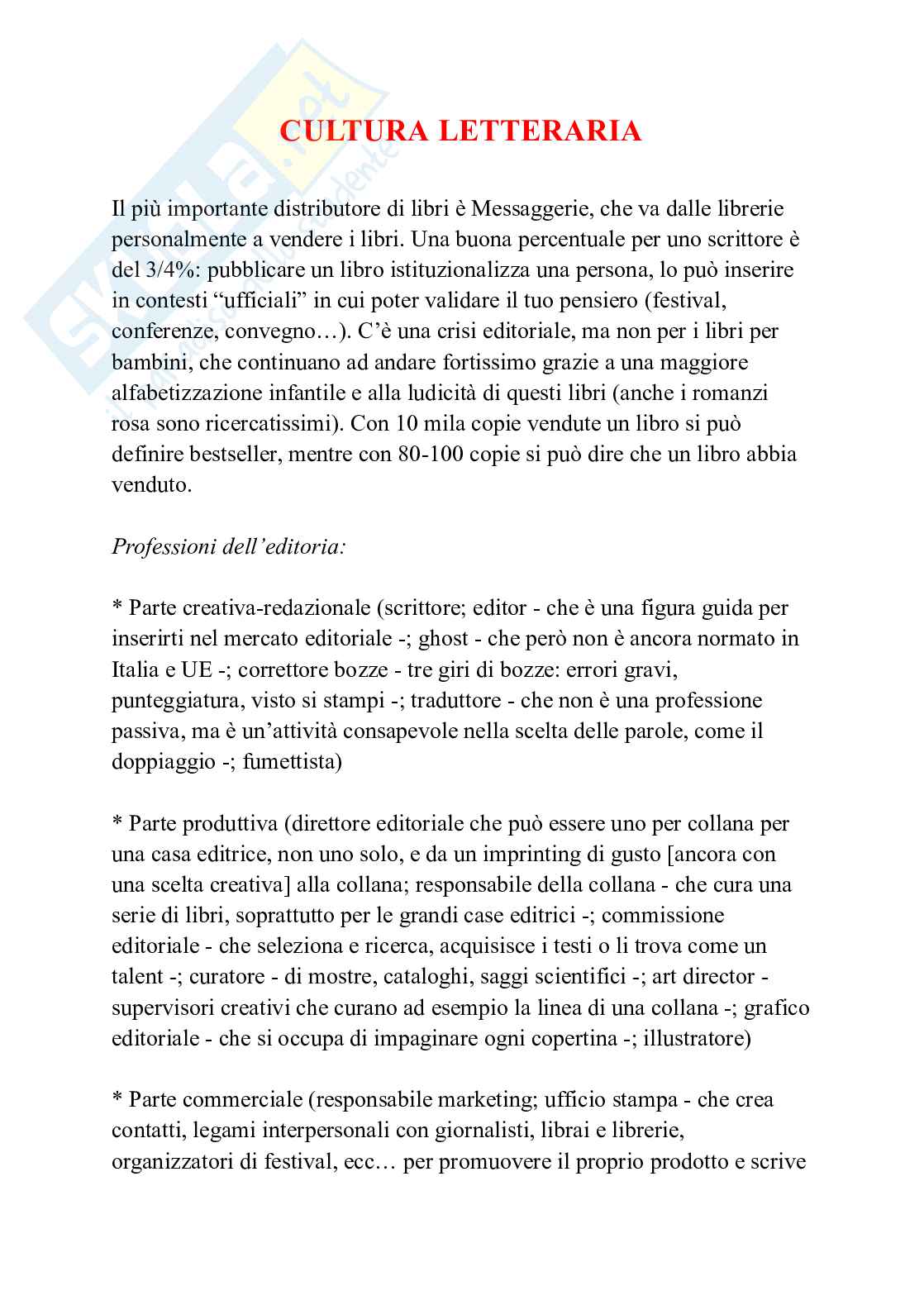 Appunti per frequentanti di Cultura letteraria Pag. 1