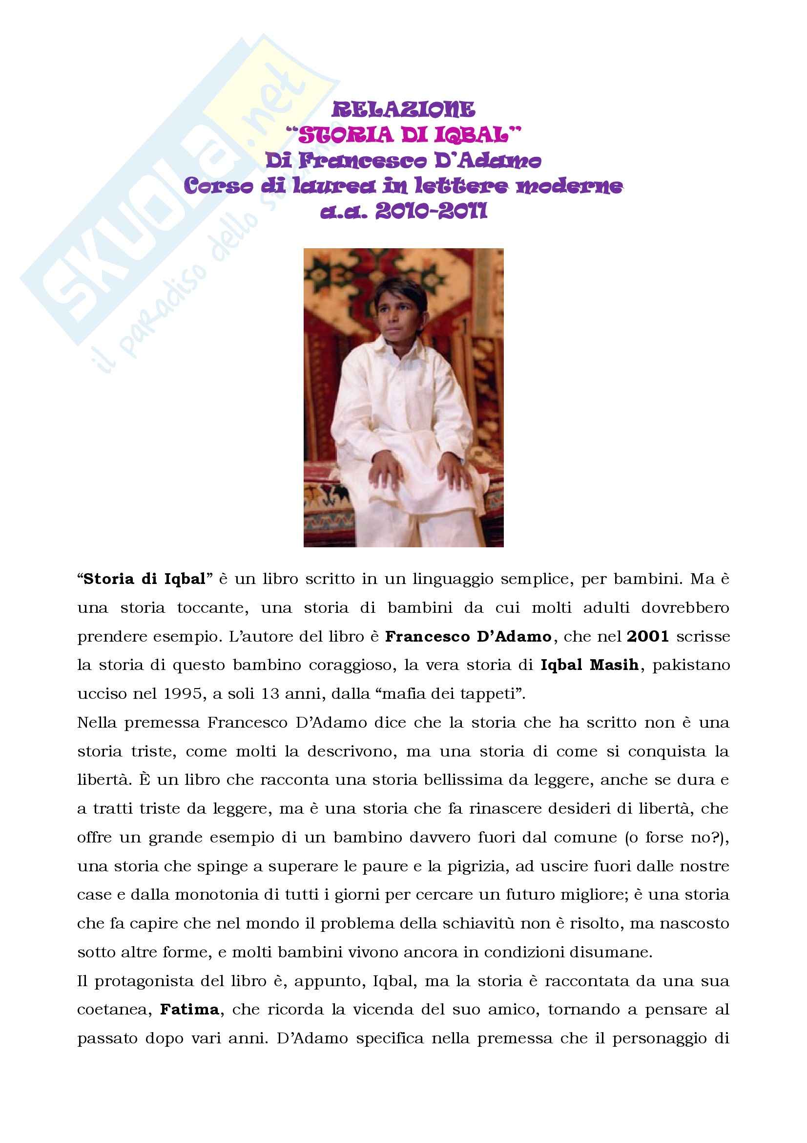 Storia di Iqbal  D Adamo Relazione