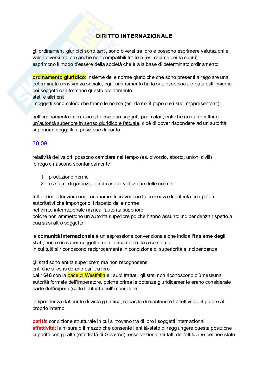 Appunti di Diritto internazionale Pag. 1