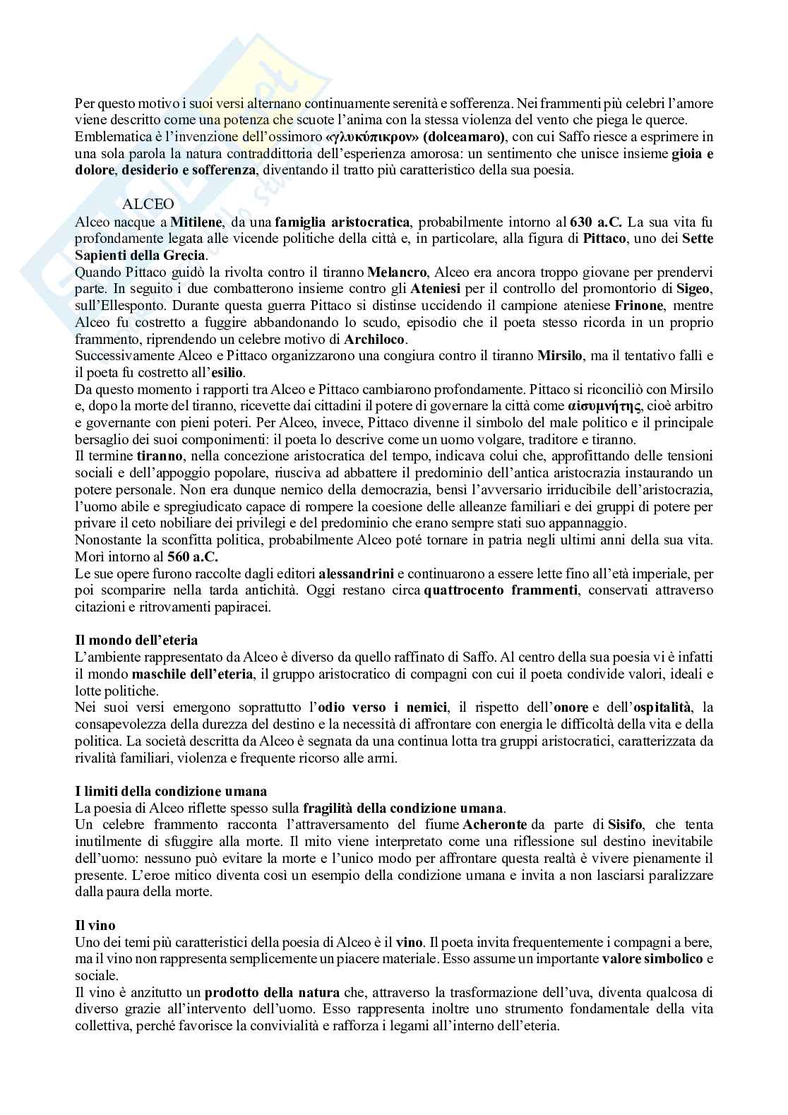 Riassunto esame Letteratura greca, Prof. Catenacci Carmine, libro consigliato Letteratura greca. Da Omero al secolo VI d.C., Guidorizzi Pag. 36
