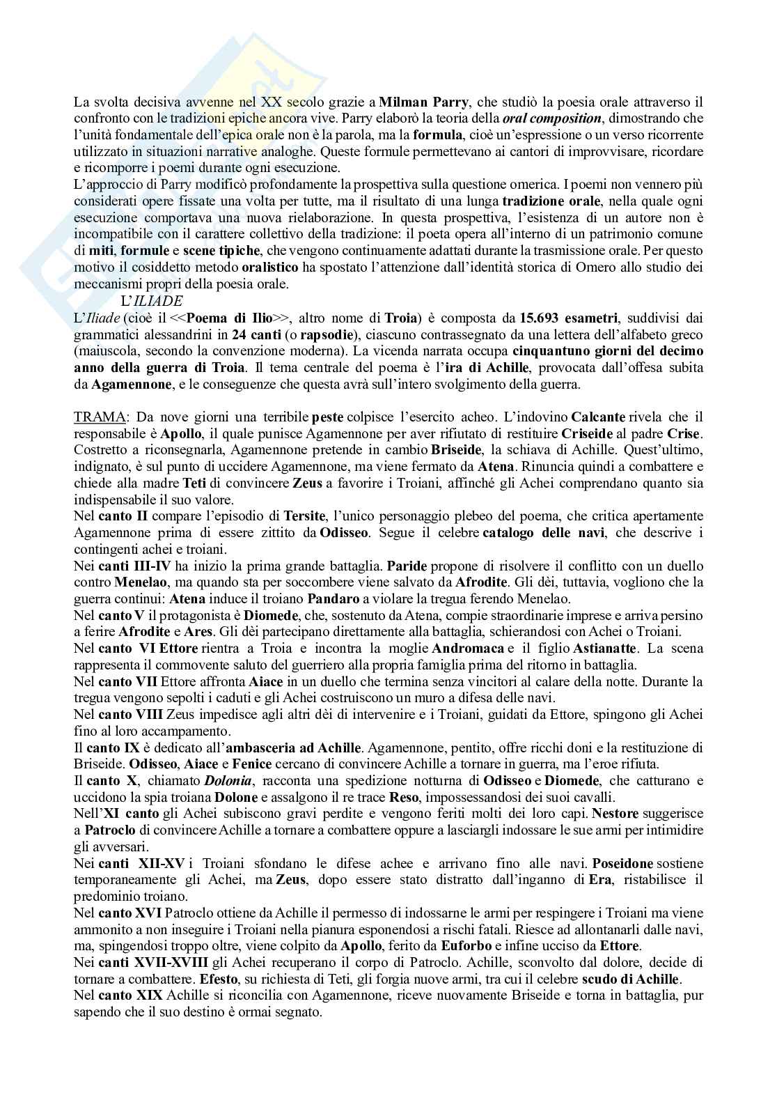 Riassunto esame Letteratura greca, Prof. Catenacci Carmine, libro consigliato Letteratura greca. Da Omero al secolo VI d.C., Guidorizzi Pag. 6