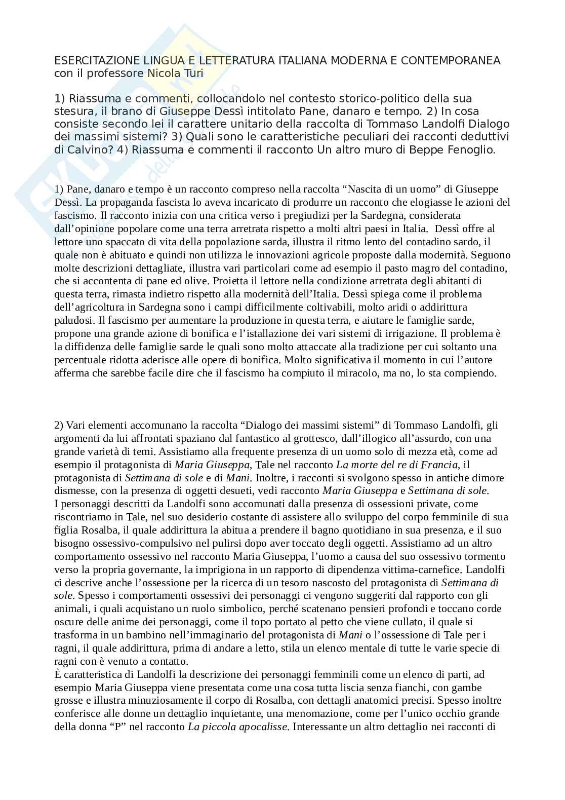 Esercitazione Letteratura italiana moderna e contemporanea Pag. 1