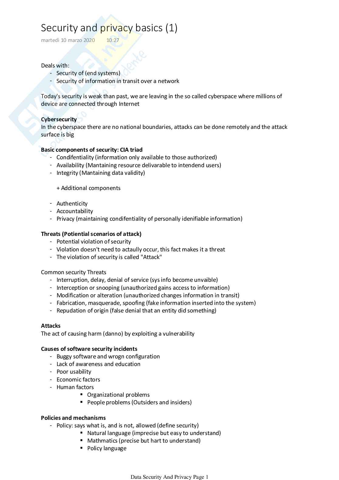 Data Security And Privacy Pag. 1