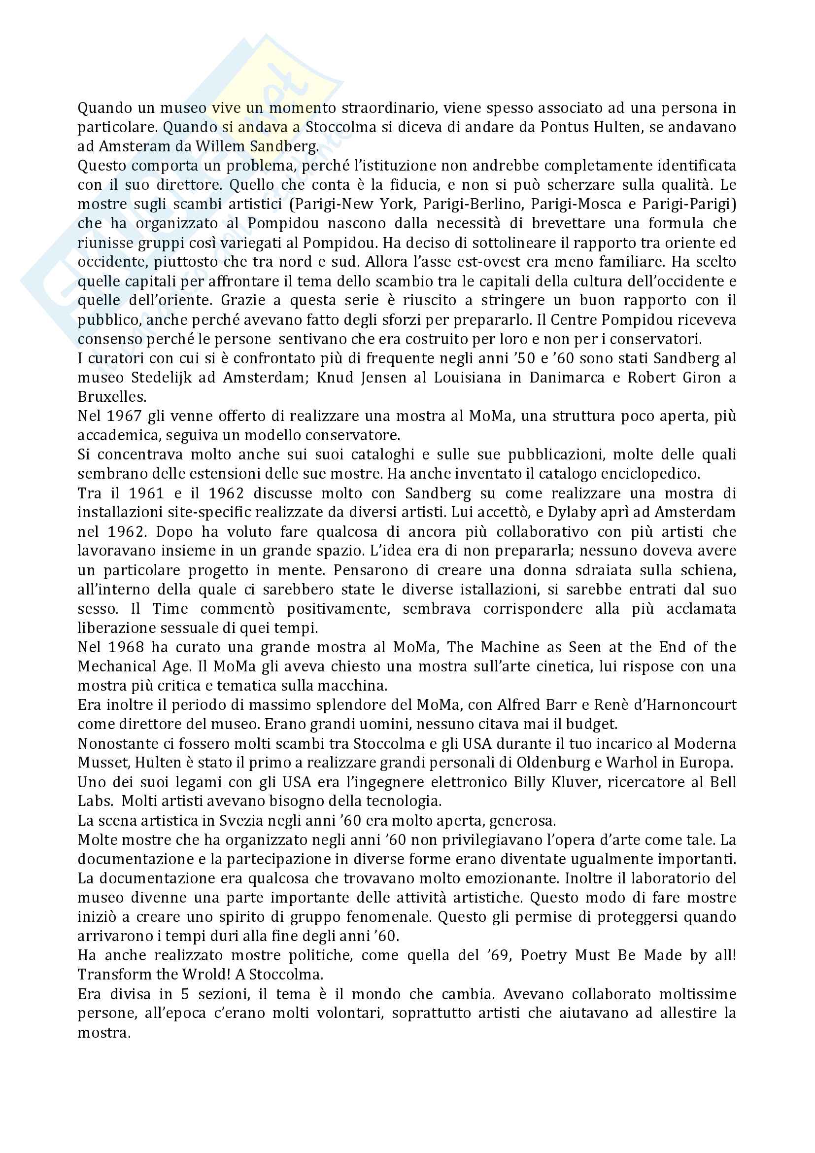 Riassunto esame storia e critica dell’arte contemporanea, docente Trione, libro consigliato Breve storia della curatela, Hans Ulrich Obrist Pag. 6