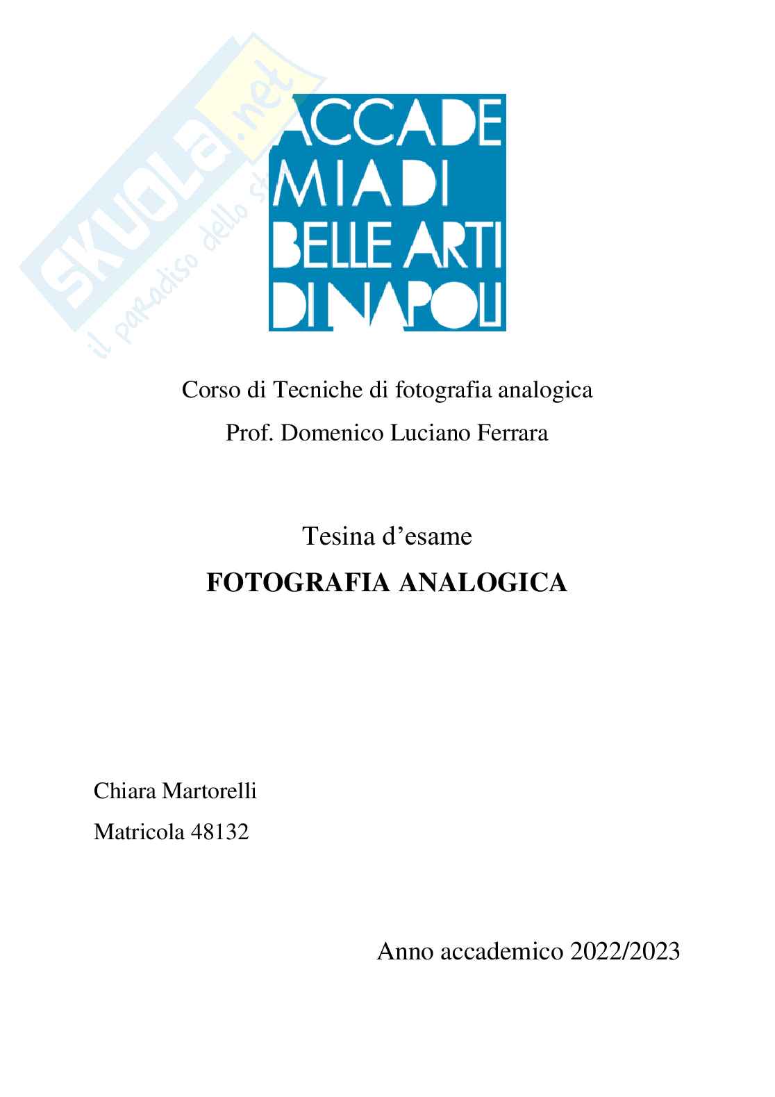 Tesina Tecniche di fotografia analogica Pag. 1