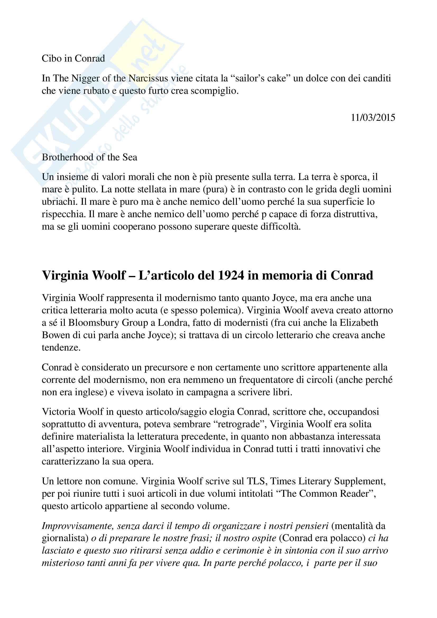 Esame di Letteratura Inglese III, monografico su Conrad, prof. Bendelli, libro consigliato 'il riflesso del mare' Pag. 16