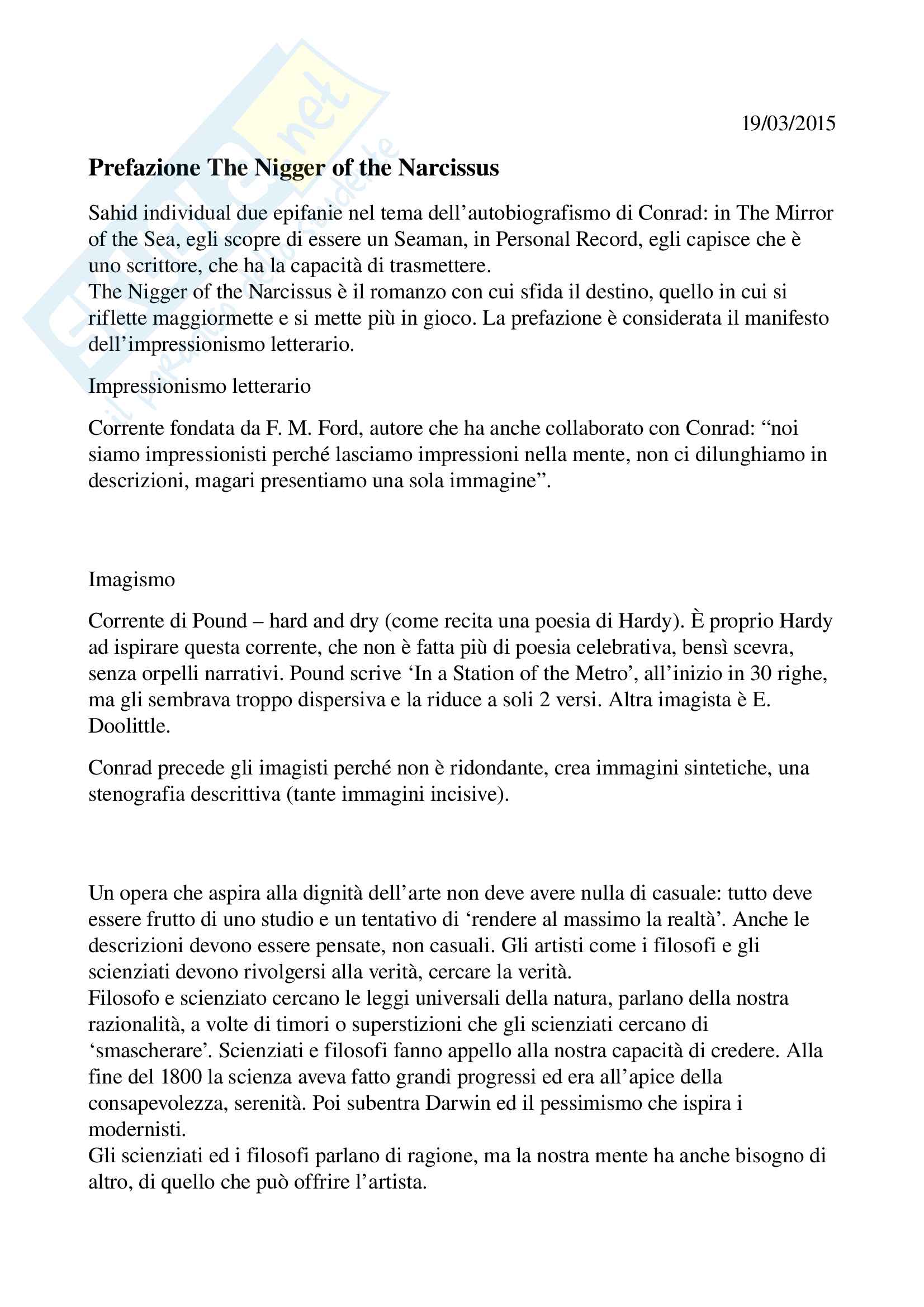 Esame di Letteratura Inglese III, monografico su Conrad, prof. Bendelli, libro consigliato 'il riflesso del mare' Pag. 26