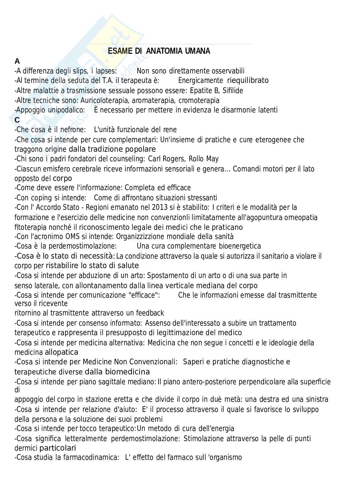 Paniere Anatomia umana, aggiornato e completo. In ordine Pag. 1